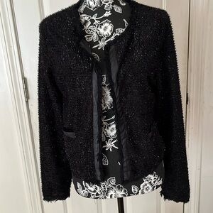 Olsenboye size large black metallic threaded jacket with hook & eye closure